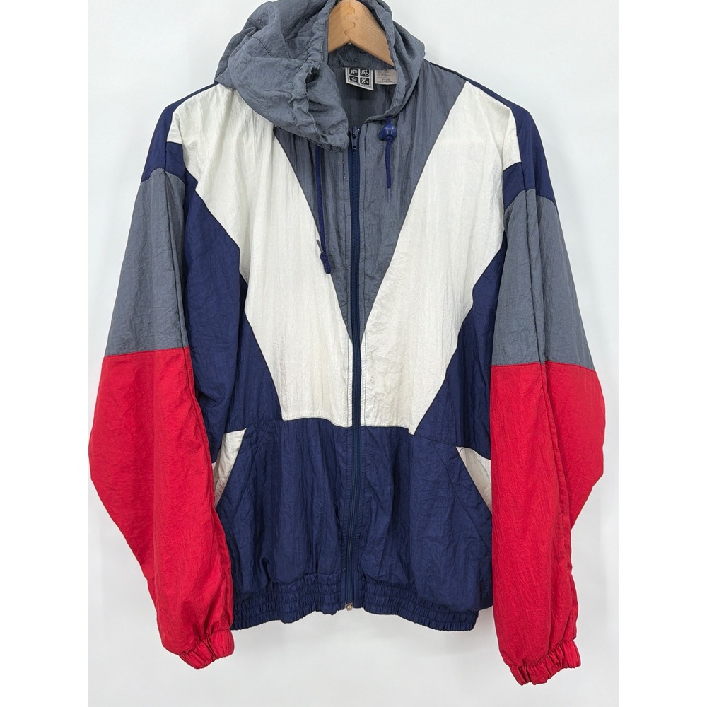 Vintage Active Wear Colorblock Windbreaker Jacket Navy Red White Grey Mens Med‎